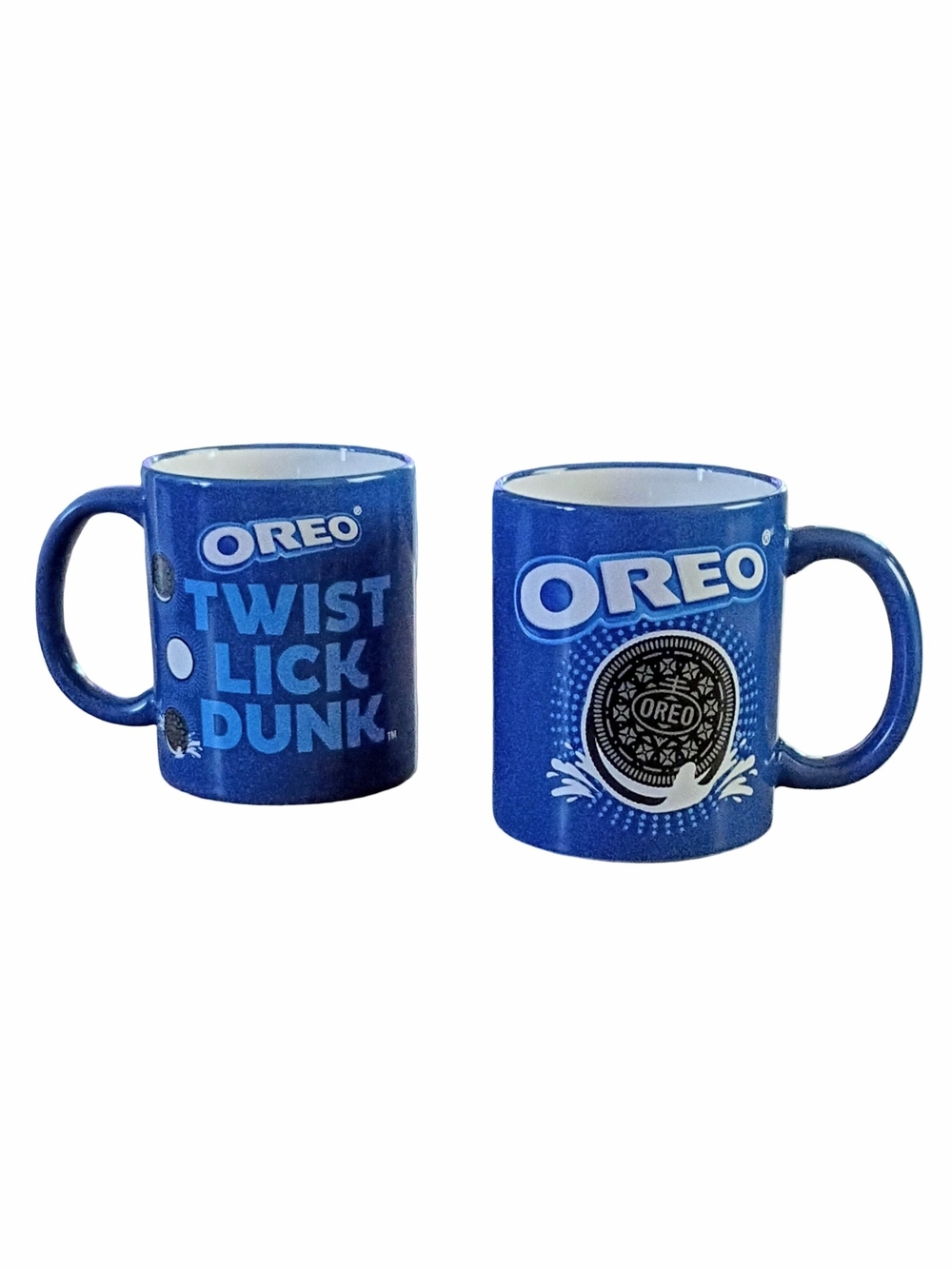 Blue Ceramic Oreo 'Twist Lick Dunk' Mugs Set Of 2